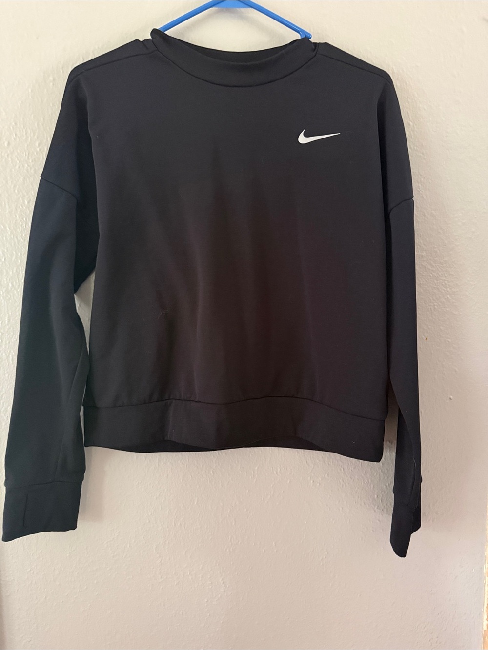 Nike Women's Dri-Fit Black Sweatshirt with White Swoosh